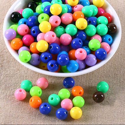 Beaded Solid Color round Beads Straight Hole Candy Color DIY Plastic round Beads Ornament Accessories Candy Bead
