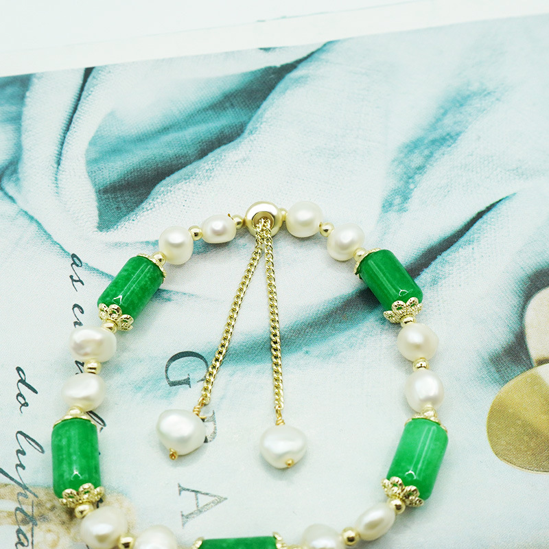 Dry Green Jade Bracelet Fresh Simple Jade Tube Candy Bracelet Candy Bead