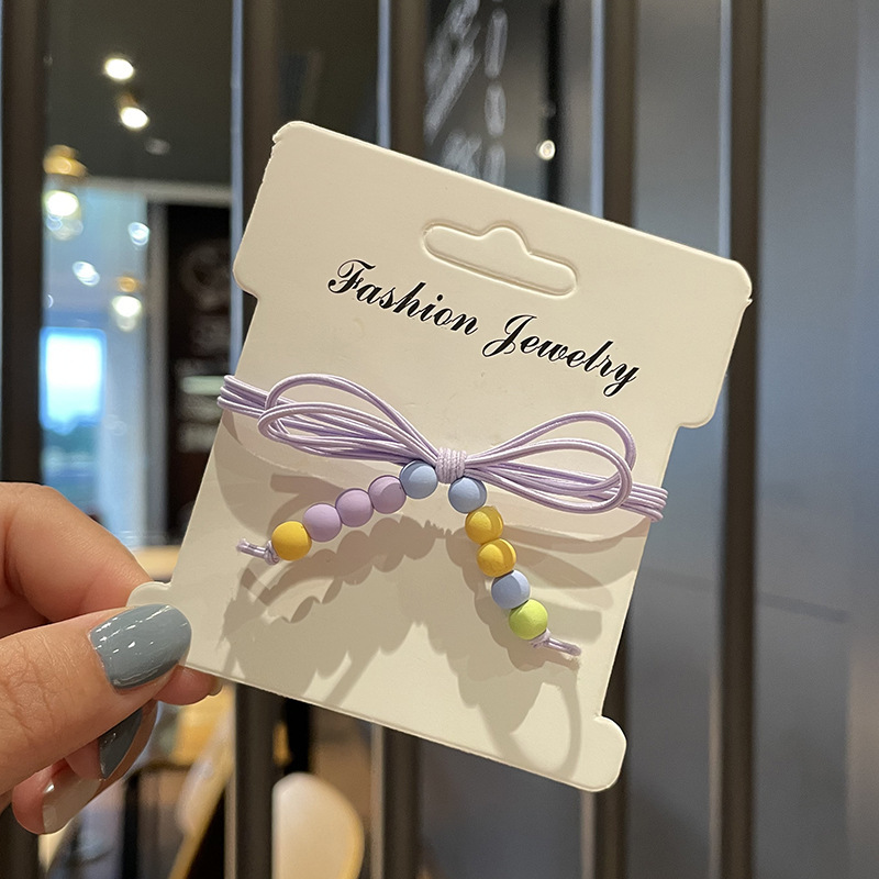 Children&#039;s Hair String Bowknot Candy Color Bead Head Rope Simple Elegant Sweet Cute Hair Ring Rubber Band for Women