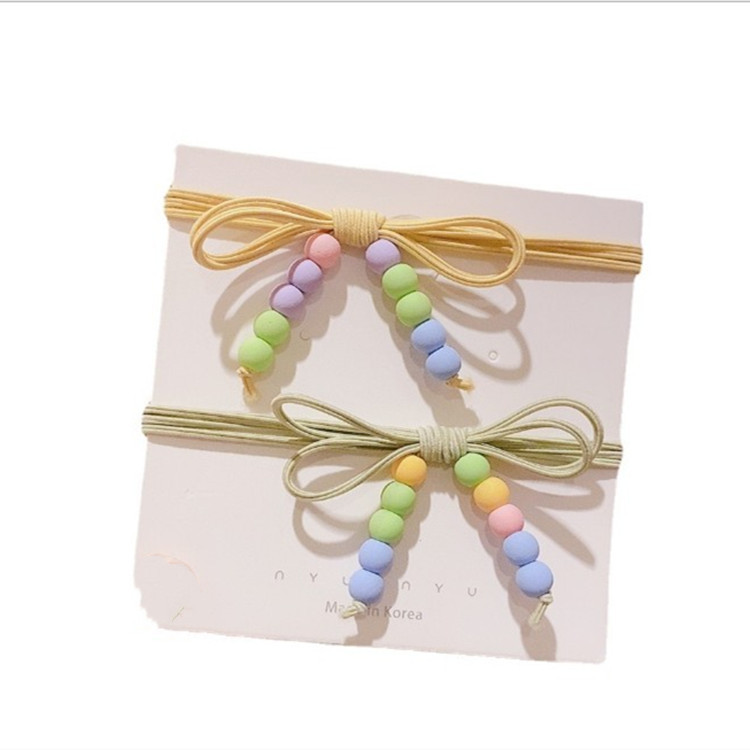 Children&#039;s Hair String Bowknot Candy Color Bead Head Rope Simple Elegant Sweet Cute Hair Ring Rubber Band for Women