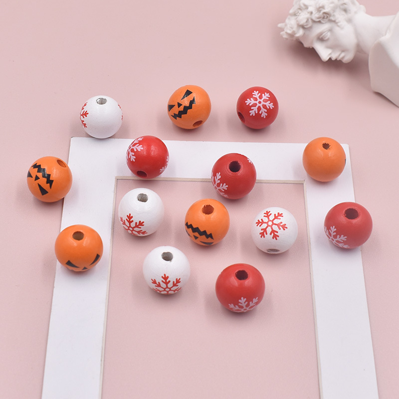 Tassel Wooden Beads Christmas Color Snowflake Wooden Beads Children Household Decorative Beaded Wholesale Candy Bead