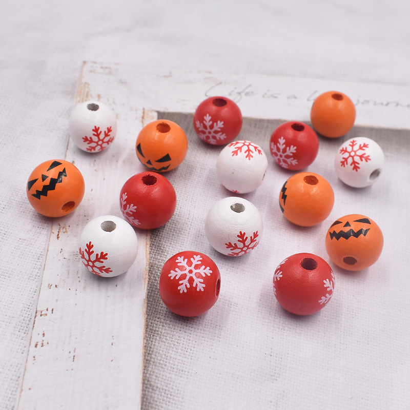 Tassel Wooden Beads Christmas Color Snowflake Wooden Beads Children Household Decorative Beaded Wholesale Candy Bead