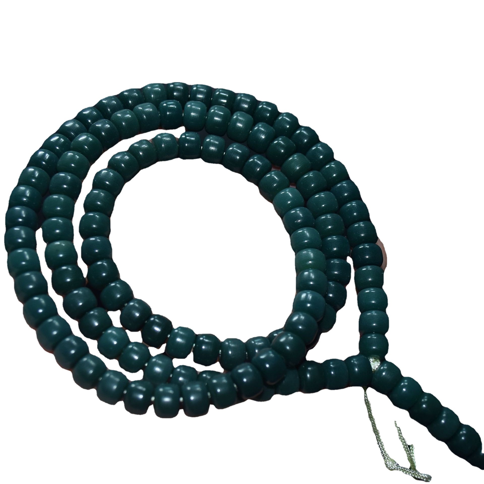 Natural Dark Green Emerald Green Bodhi Root 108 Yin Skin Bodhi Root Barrel Beads Flat round Bead