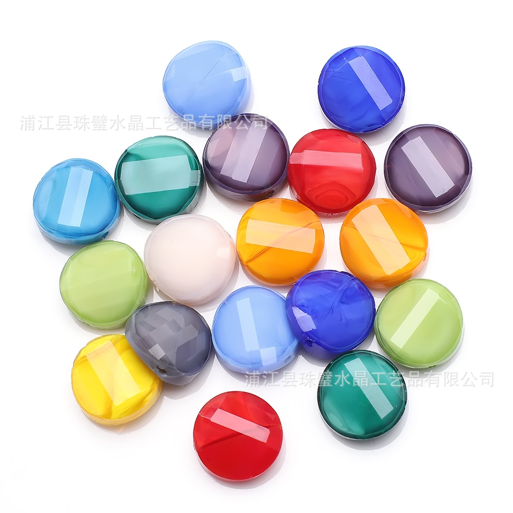 14mm Yuan Bead Porcelain Jade Material Middle Hole Flat round Crystal Beads DIY Bracelet Bead Curtain Beaded Loose Beads Materials Accessories