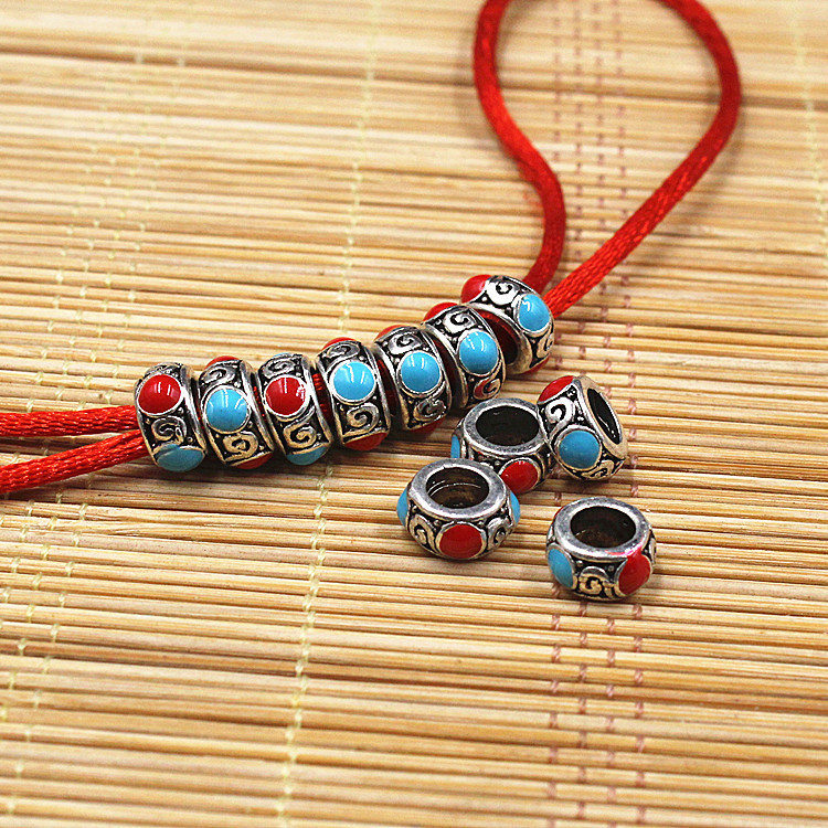 Tibetan Silver Drop Oil Flat Beads Transfer Beads Large Hole Spacer Bead Xingyue Bodhi Collectables-Autograph Flat Beads