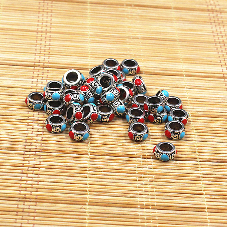Tibetan Silver Drop Oil Flat Beads Transfer Beads Large Hole Spacer Bead Xingyue Bodhi Collectables-Autograph Flat Beads