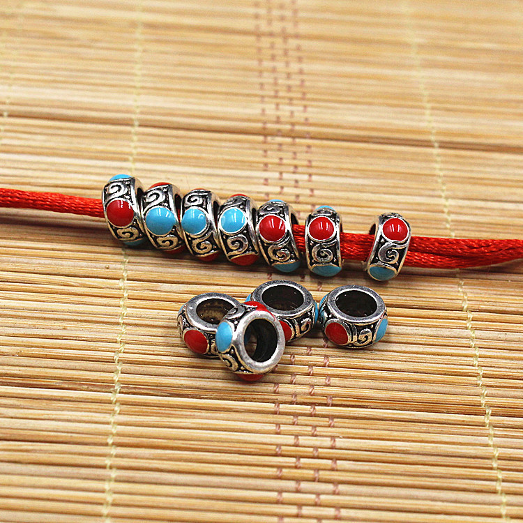Tibetan Silver Drop Oil Flat Beads Transfer Beads Large Hole Spacer Bead Xingyue Bodhi Collectables-Autograph Flat Beads