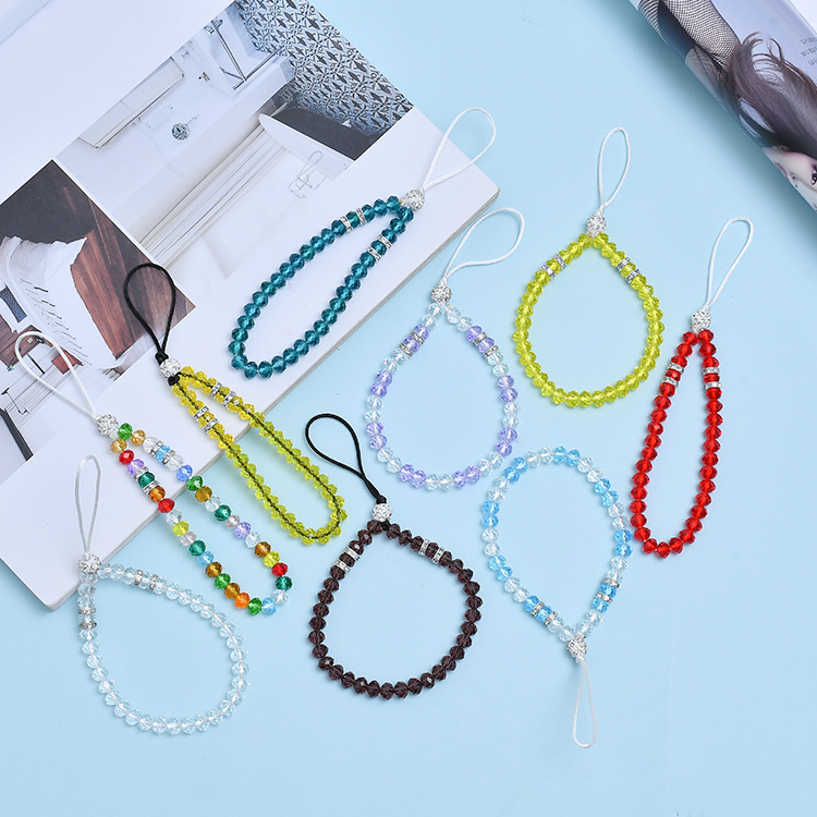 Stall Supply Crystal Beads Flat Bead Chain Wrist Rope DIY Mobile Phone Lanyard Crystal Night Market Hot Mobile Phone Case Chain