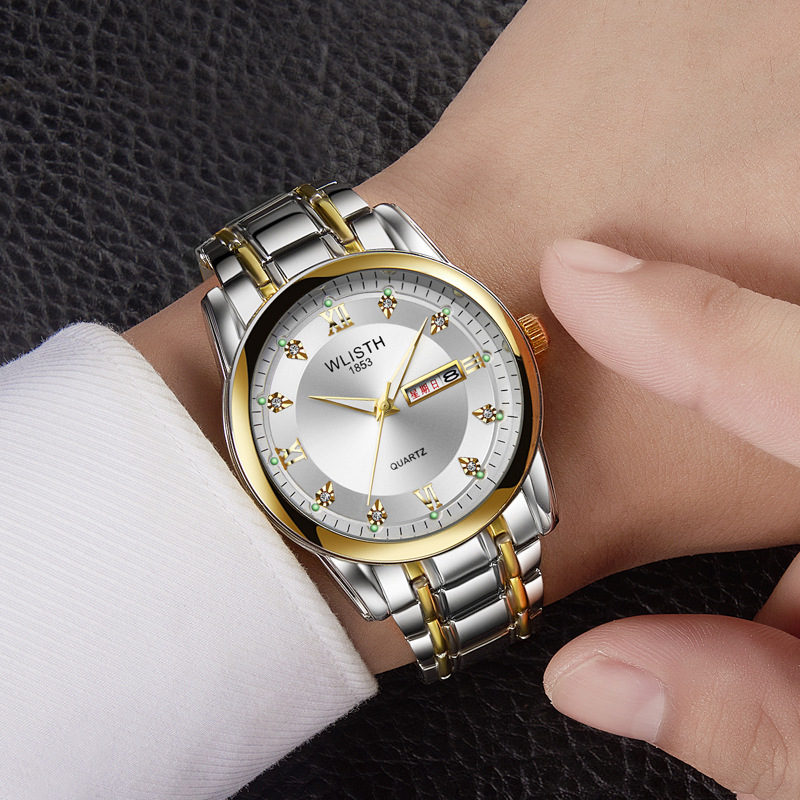 Men&#039;s Watch Waterproof Men&#039;s Watch Steel Belt Double Calendar Quartz Watch Vintage Watch NonAnalog Watch Whole