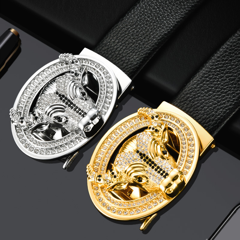 2021 New Cow-Style Belt Men&#039;s Factory Direct Supply TikTok Kuaishou Automatic Buckle Belt Men