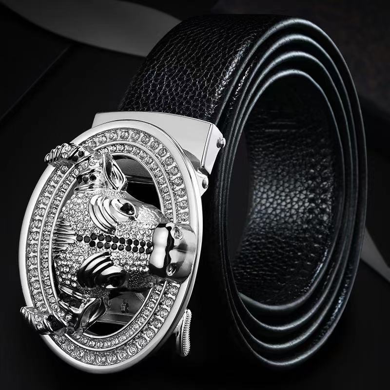 2021 New Cow-Style Belt Men&#039;s Factory Direct Supply TikTok Kuaishou Automatic Buckle Belt Men