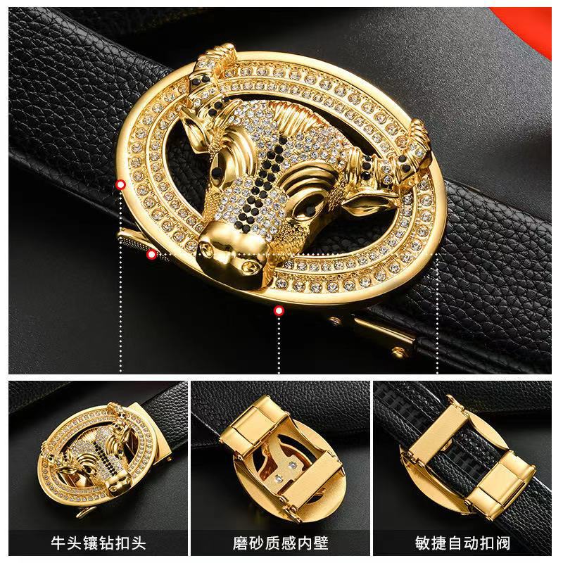 2021 New Cow-Style Belt Men&#039;s Factory Direct Supply TikTok Kuaishou Automatic Buckle Belt Men