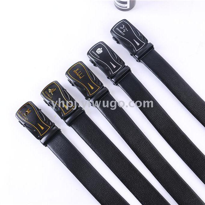 New Men&#039;s Leather Belt Automatic Buckle Litchi Pattern Edging Scratch-Resistant Pants Belt Casual Business Fashion Factory Direct Sales