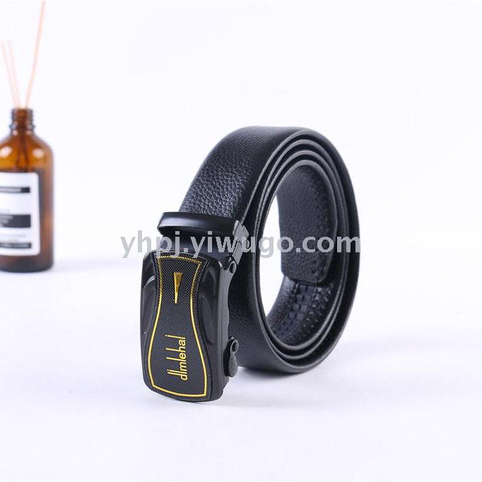 New Men&#039;s Leather Belt Automatic Buckle Litchi Pattern Edging Scratch-Resistant Pants Belt Casual Business Fashion Factory Direct Sales