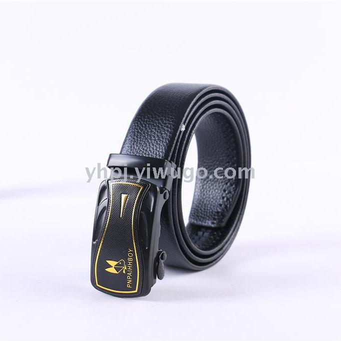 New Men&#039;s Leather Belt Automatic Buckle Litchi Pattern Edging Scratch-Resistant Pants Belt Casual Business Fashion Factory Direct Sales