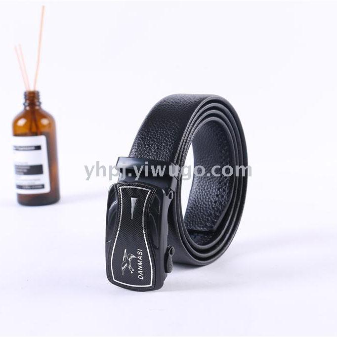 New Men&#039;s Leather Belt Automatic Buckle Litchi Pattern Edging Scratch-Resistant Pants Belt Casual Business Fashion Factory Direct Sales