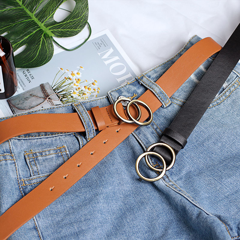 2019 New CrossBorder round Buckle Waistband Women&#039;s Casual Leather Belt Women&#039;s Jeans Belt Fashion Dress Belt