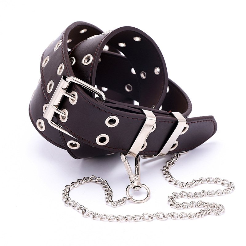 New Punk DoubleRow Air Hole Women&#039;s Waistband Korean Version of the Jeans Fashion Chain Decoration Corns Leather Belt