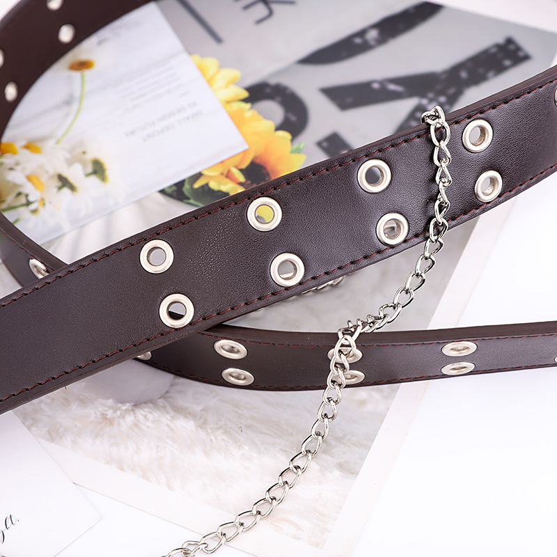 New Punk DoubleRow Air Hole Women&#039;s Waistband Korean Version of the Jeans Fashion Chain Decoration Corns Leather Belt