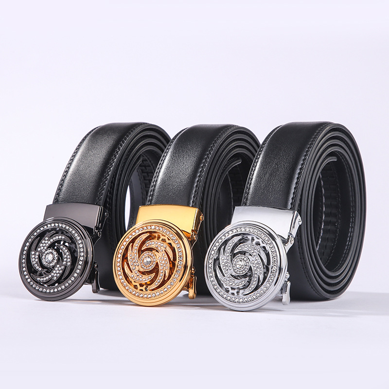 European and American Business Fashion Personality Men&#039;s Two-Layer Cowhide Waist of Trousers Rotating Windmill Good Luck Comes Automatic Buckle Belt
