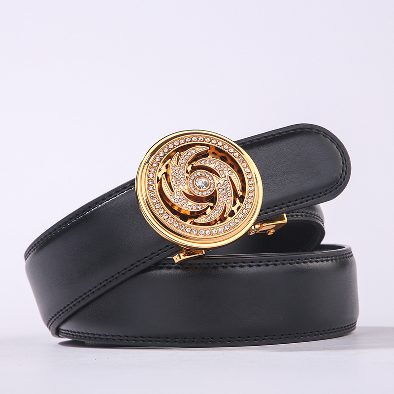European and American Business Fashion Personality Men&#039;s Two-Layer Cowhide Waist of Trousers Rotating Windmill Good Luck Comes Automatic Buckle Belt
