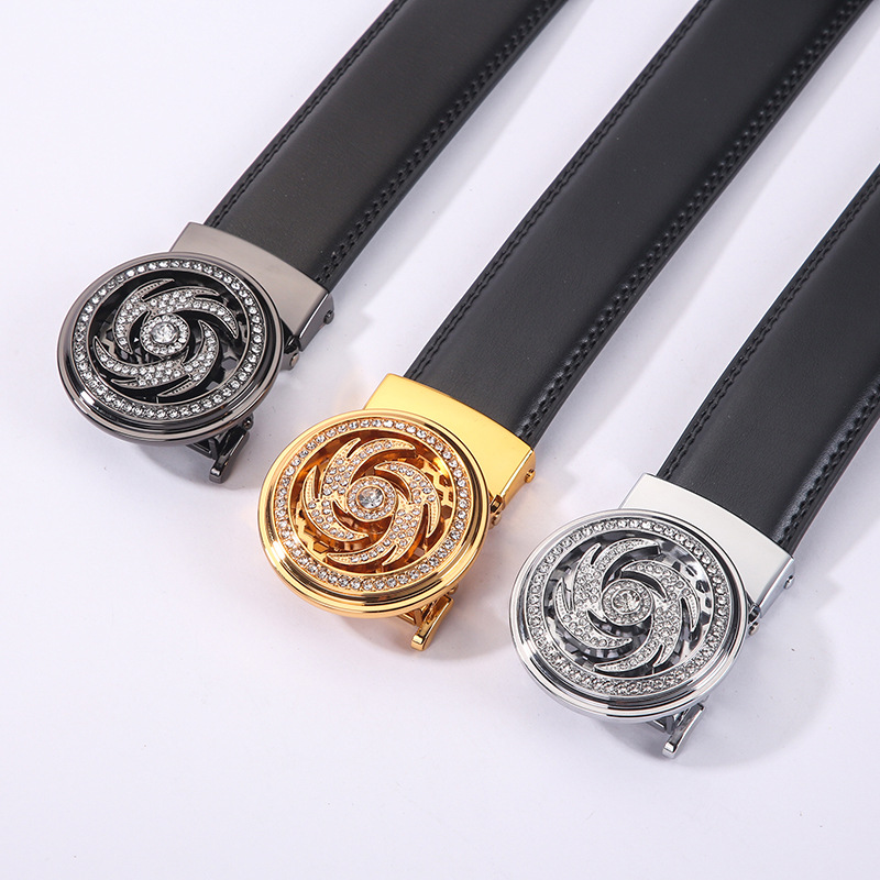 European and American Business Fashion Personality Men&#039;s Two-Layer Cowhide Waist of Trousers Rotating Windmill Good Luck Comes Automatic Buckle Belt