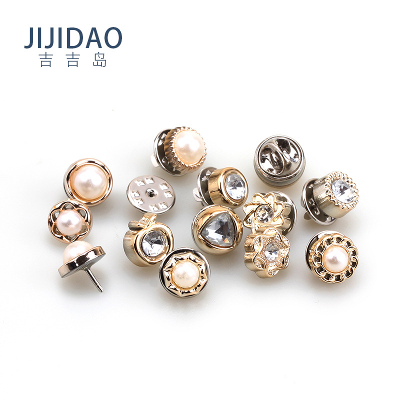 Nail-Free Anti-Exposure Button Sewing Free Metal Accessories Button Brooch Flower Shaped Button Pearl Rhinestone Pin Bow Buckle