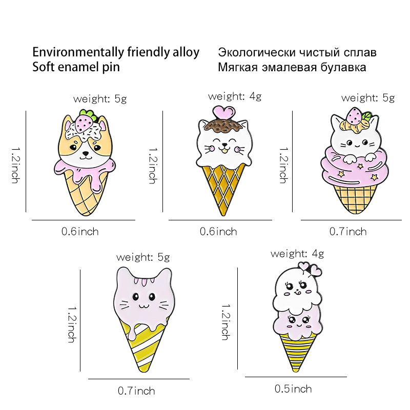 Cat Ice Cream Brooch Strawberry Love Cone Pin Backpack Anti-Unwanted-Exposure Buckle Corsage Wholesale Brooch