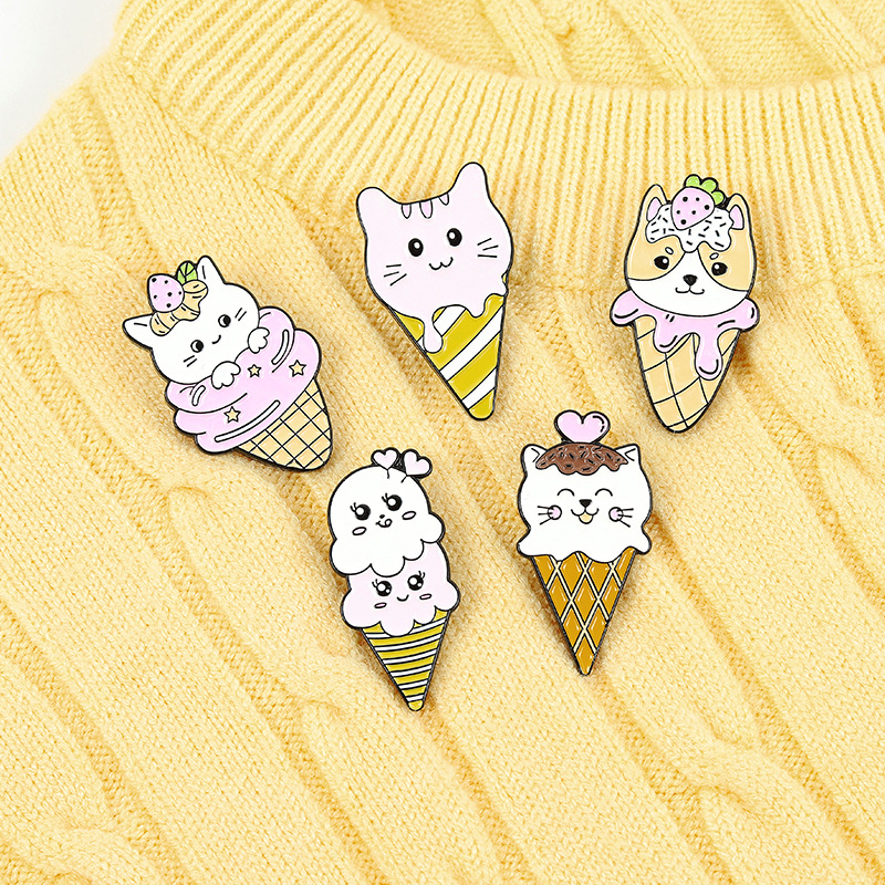 Cat Ice Cream Brooch Strawberry Love Cone Pin Backpack Anti-Unwanted-Exposure Buckle Corsage Wholesale Brooch