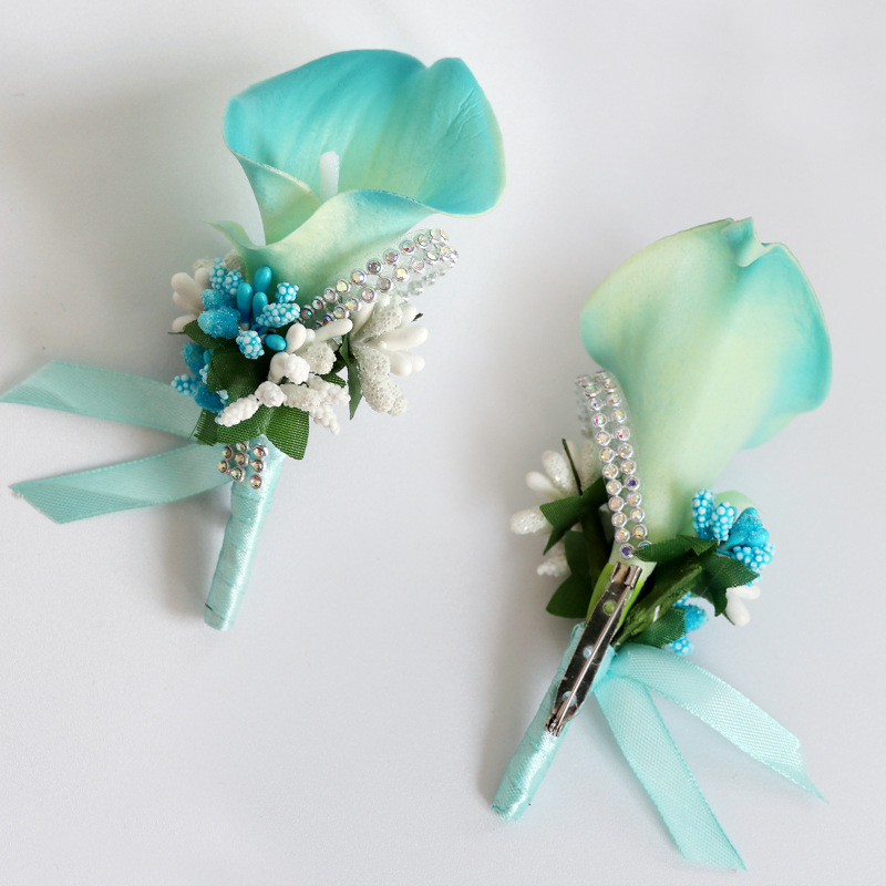 Wedding Corsage European Style Bridegroom Bride Boutonniere Pu Calla Lily Handmade Brooch Dance Party Simulation Bouquet