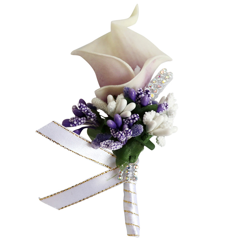 Wedding Corsage European Style Bridegroom Bride Boutonniere Pu Calla Lily Handmade Brooch Dance Party Simulation Bouquet