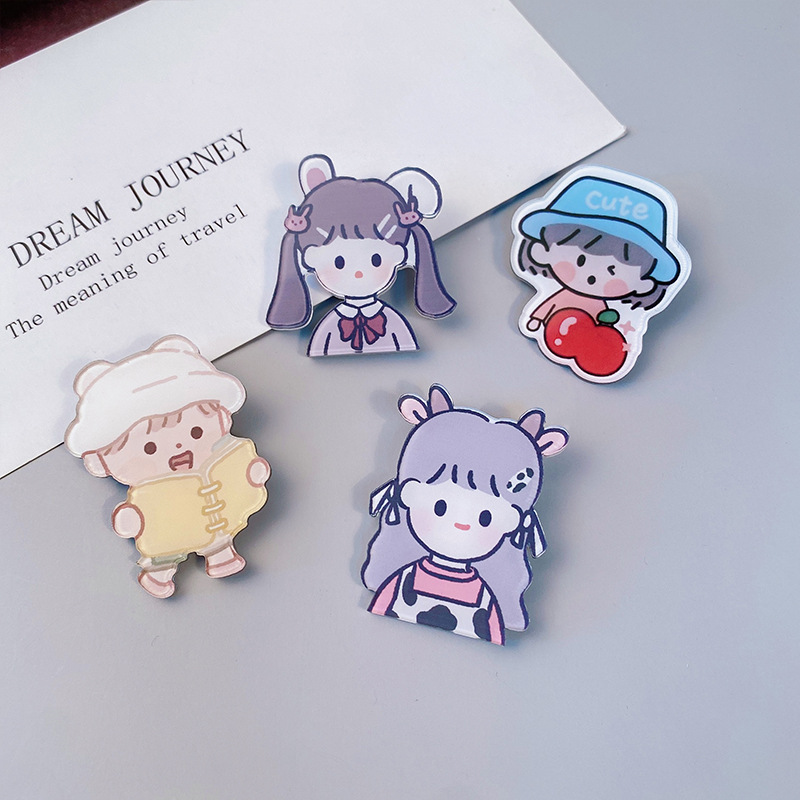 Cute Japanese Style Creative Cartoon Acrylic Brooch Girl Accessories Clothes and Bags Pendant Badge Pin Brooch