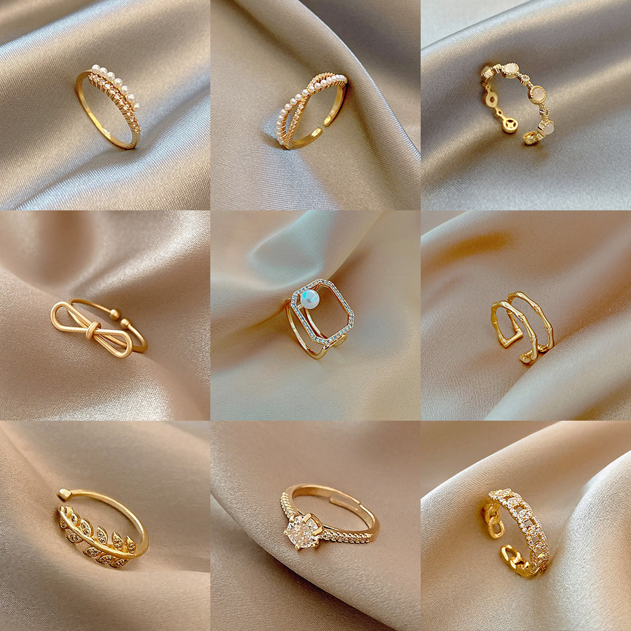 European and American Retro Ins Trendy Cold Open Ring Women&#039;s Japanese and Korean Simple Pearl Zircon Ring Net Red Tail Ring
