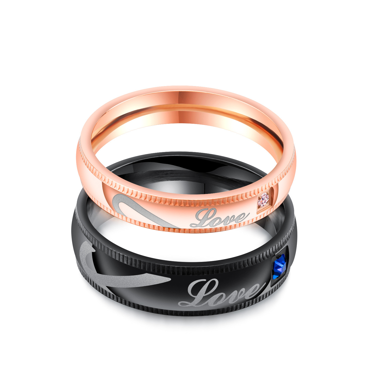 Titanium steel flower edge ring LOVE combination LOVE couple ring