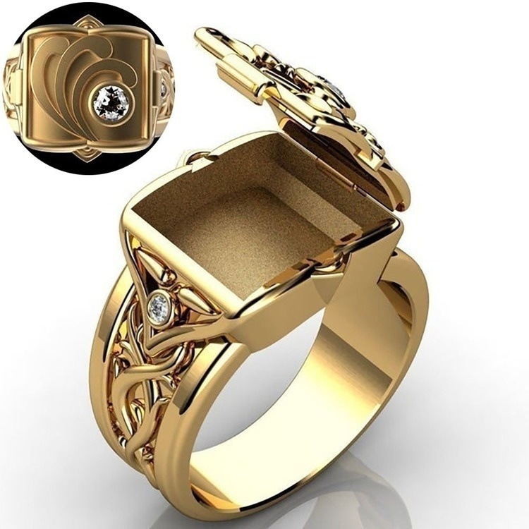 Cao Shi Wish Cross-Border New Arrival Fashion Men&#039;s Copper Ring Hip Hop Punk Europe and America Creative Box Flip Ring