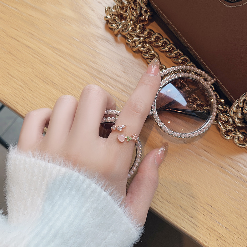 Korean Style New Style Micro-Inlaid Crystal Zircon Ring Sweet French Elegant Flowers Ring Ornament