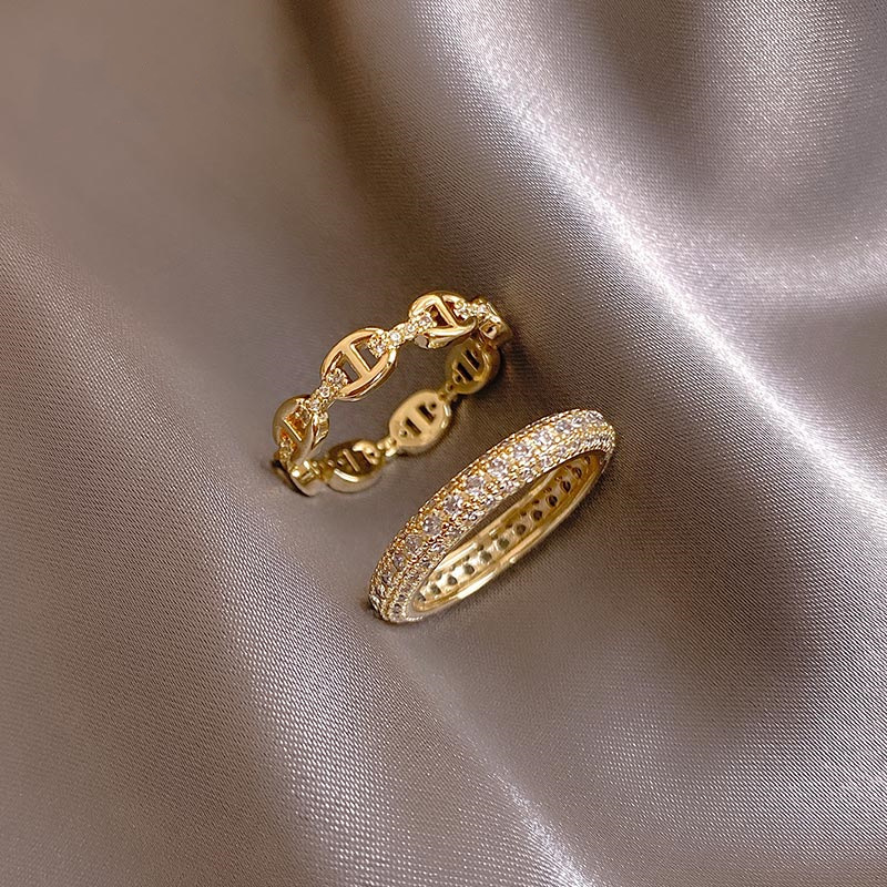 Designer Model Full Diamond Exquisite Ring Korean Temperament Index Finger Ring Net Red Tide Ring Female Cold Style All-Match Jewelry