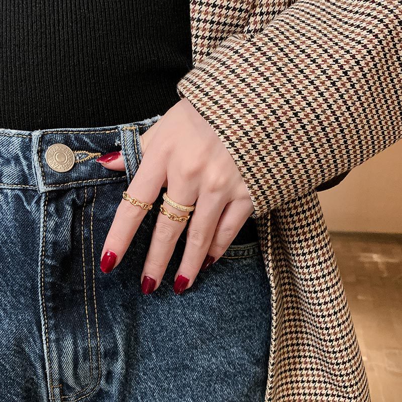 Designer Model Full Diamond Exquisite Ring Korean Temperament Index Finger Ring Net Red Tide Ring Female Cold Style All-Match Jewelry