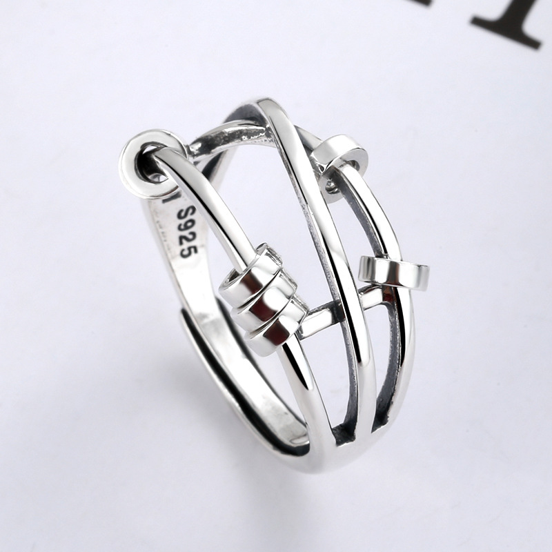 Ring S925 Sterling Silver Fashionable Elegant Women&#039;s Three-Ring Smart Index Finger Ring Lucky Multi-Ring Lucky Beads Wish Silver Accessories