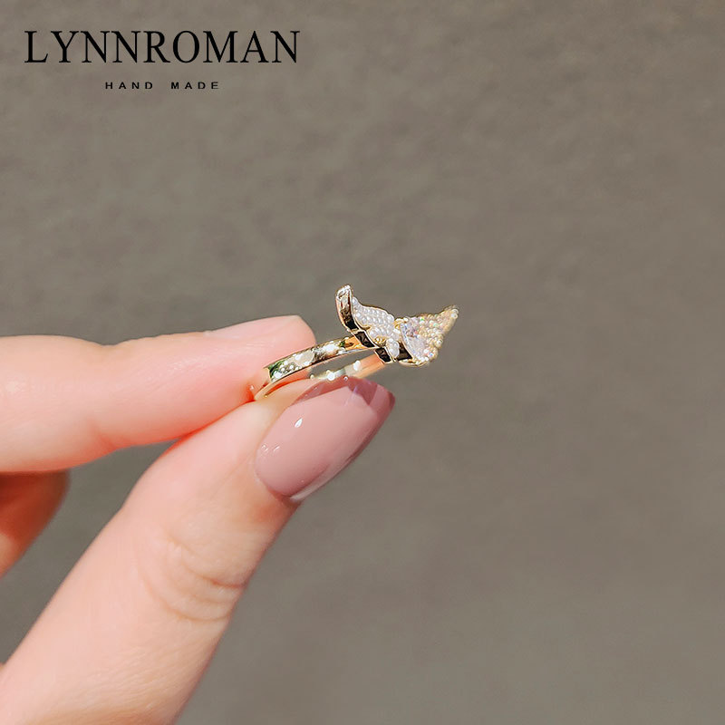 Ring Light Luxury Minority Angel Wings Switchable Index Finger Ring Ins Trendy High Sense Fashion Unique Exquisite Ring Female