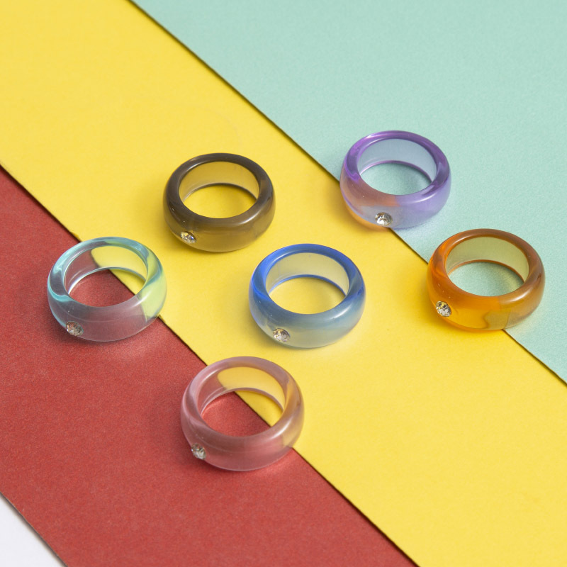Transparent Acrylic-Based Resin Ring Diamond Amazon Cross-Border Hot Selling Candy Color Macaron Ring Shank Ins European and American