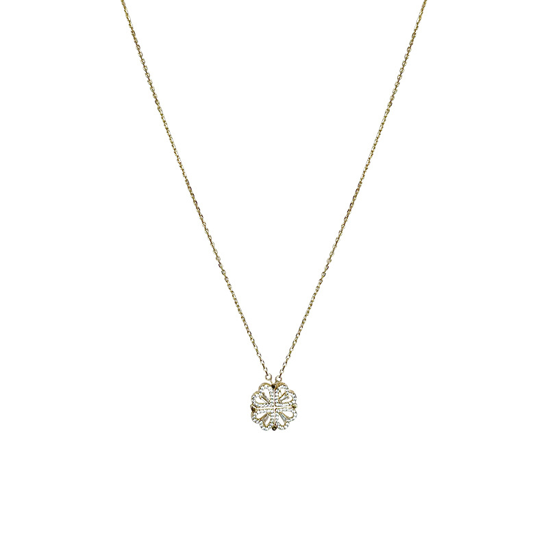 Niche Personality Design Full Diamond Small Love Heart One Multi-Wear Clavicle Chain Magnet Love Clover Necklace for Women