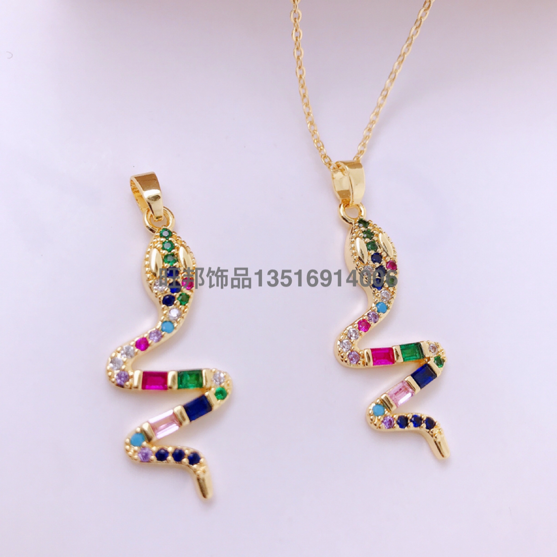 Cross-Border New Snake Pendant Necklace Snake Pendant New Start Copper Plating 14K Real Gold Factory Pendant Wholesale H