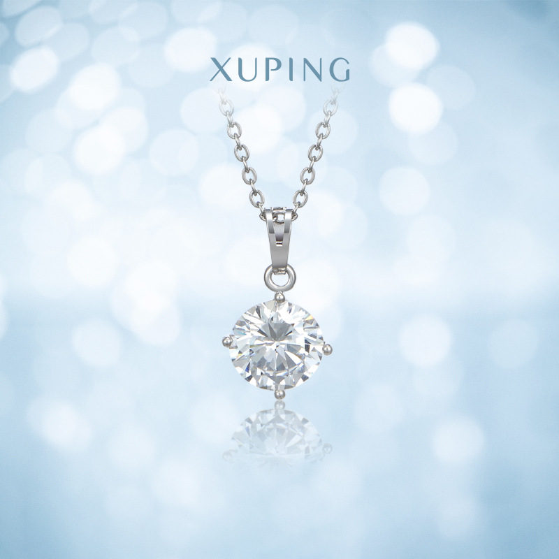 Xuping Jewelry Japanese and Korean Ornament Artificial Zircon Plated White Gold Factory Direct Sales Female Necklace Xuping