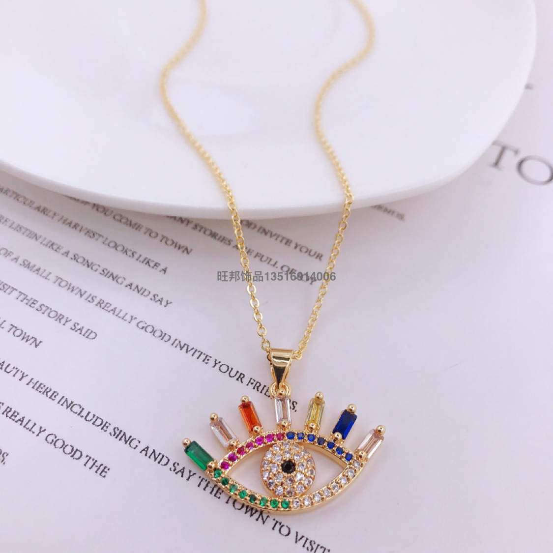Cross-Border New Arrival Original Turkish Devil&#039;s Eye Necklace Zircon Blue Eyes Pendant Necklace Ornament HTT