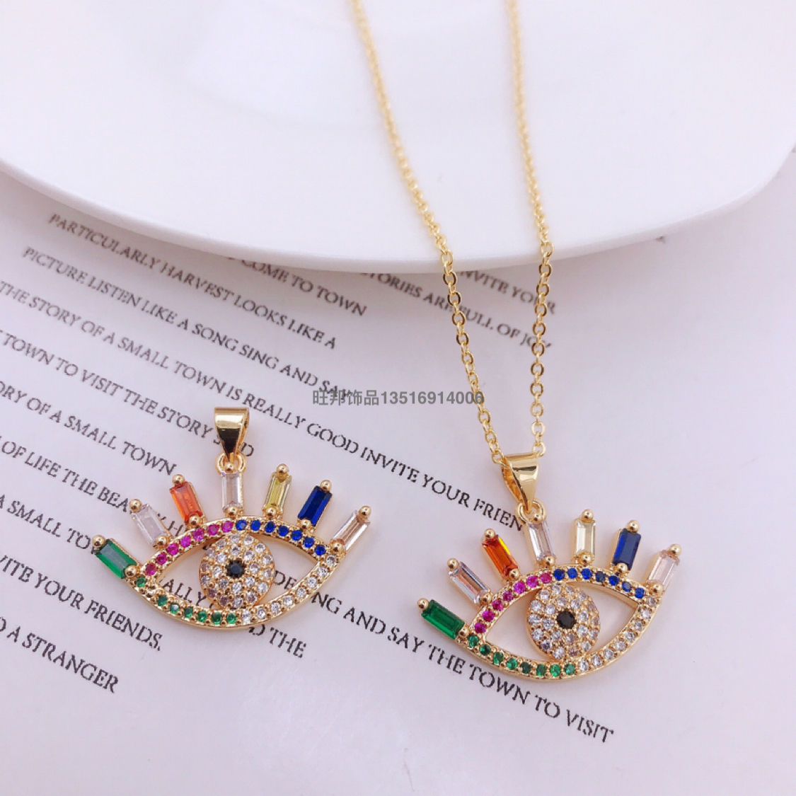 Cross-Border New Arrival Original Turkish Devil&#039;s Eye Necklace Zircon Blue Eyes Pendant Necklace Ornament HTT