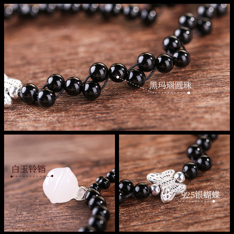 White Jade Bell Anklet Female Korean Style 925 Silver Butterfly Simple Versatile Student Adjustable Mori Style Retro Foot Accessories