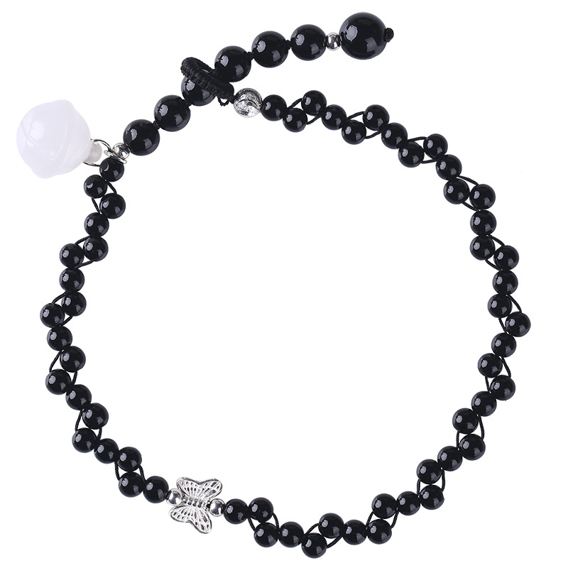 White Jade Bell Anklet Female Korean Style 925 Silver Butterfly Simple Versatile Student Adjustable Mori Style Retro Foot Accessories
