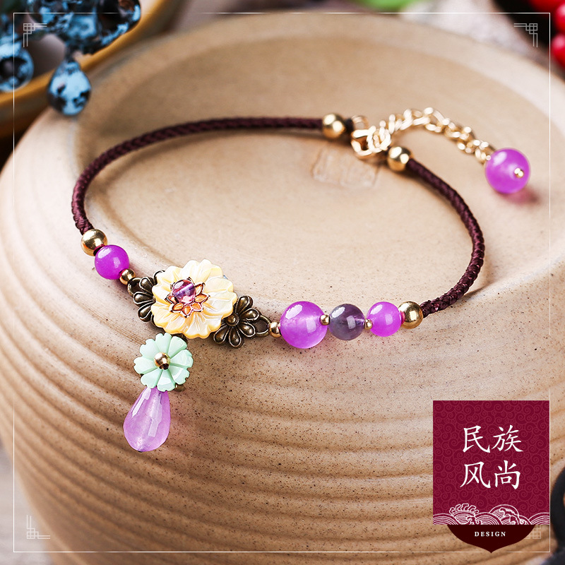 Amethyst Anklet Female Sexy Minimalist Korean Style Bells of Ireland Mori Style Girlfriends Retro 2018 New Student Foot Accessories