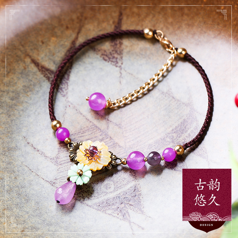 Amethyst Anklet Female Sexy Minimalist Korean Style Bells of Ireland Mori Style Girlfriends Retro 2018 New Student Foot Accessories